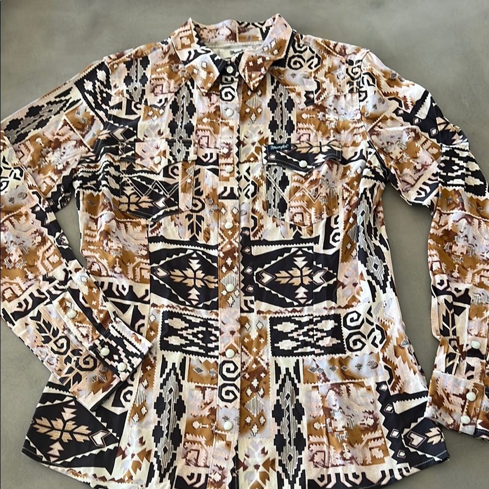 Aztec Print Button-Down Shirt in Tan and Black